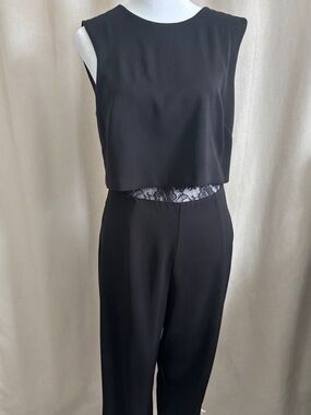Bebe Black Sleeveless Jumpsuit with Lace Waist